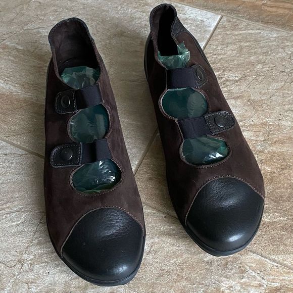 Arche Shoes - ARCHE Nubuck and Leather Double Strap Ballerina Flat